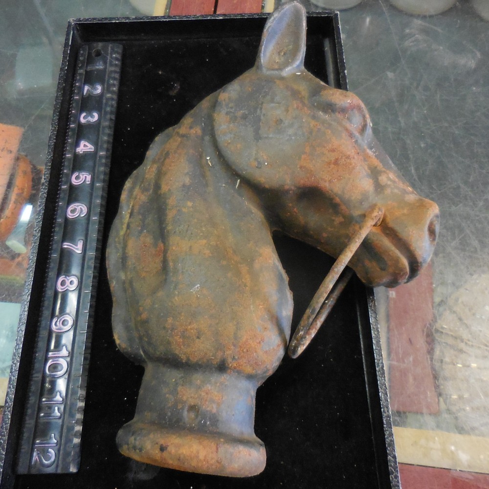 Vintage Cast Iron Horse Head Hitching Post Top With Ring