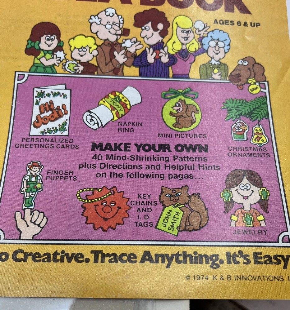 Vtg 1974 SHRINKY DINKS Refill Kit ONLY 5 Plastic SHEETS Left-Pattern Ideas Book