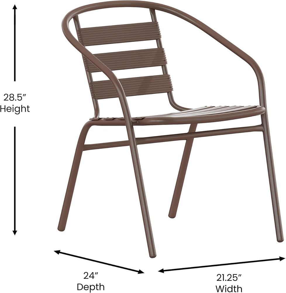 Lila 23.5'' Square Glass Table with 2 Bronze Slat Stack Chairs Set