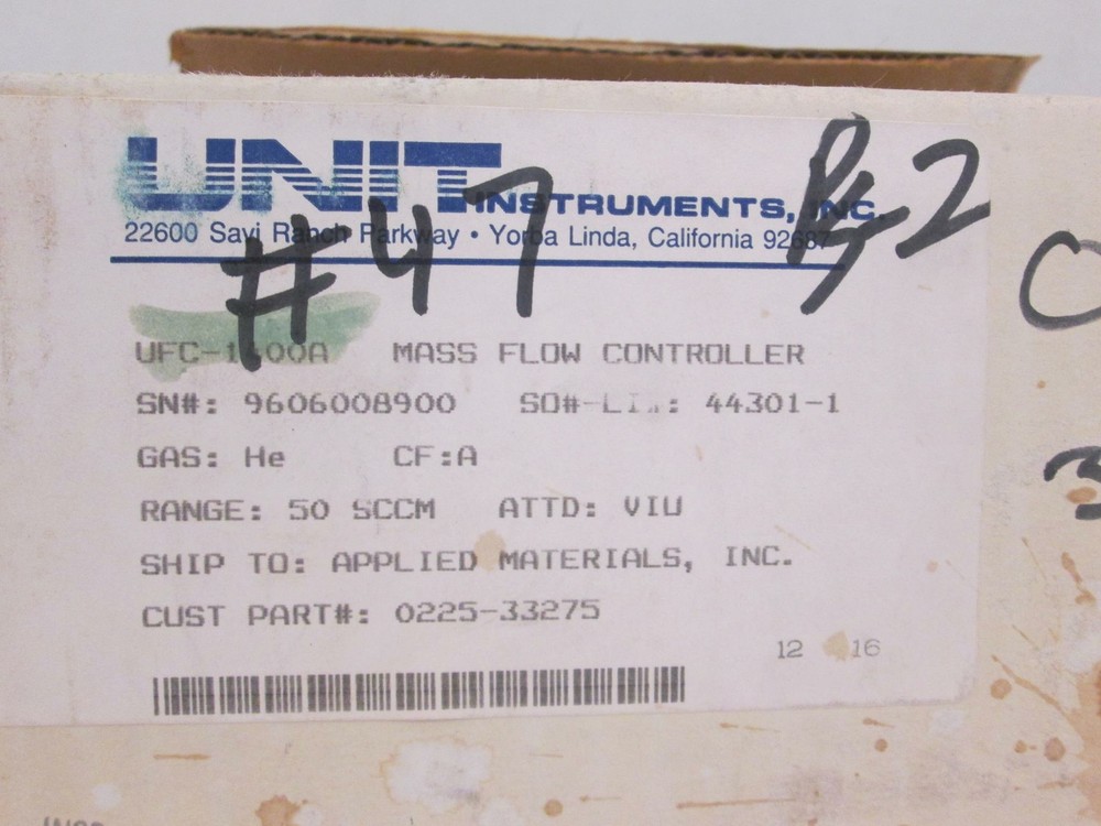 Unit UFC-1400A Mass Flow Controller MFC, He, 50 SCCM, Used