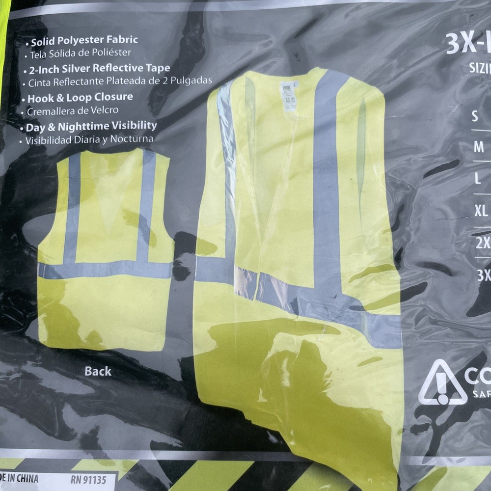 3XL Solid Safety Vest High-Visibility Class 2 Solid Polyester Fabric 2” Tape
