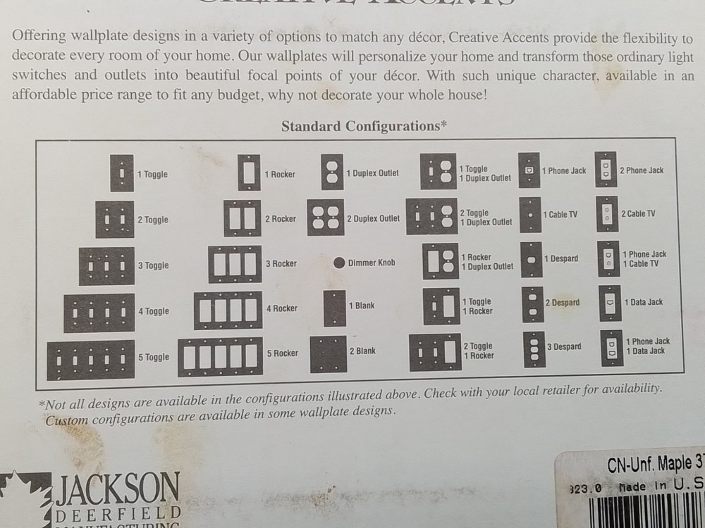 3 TOGGLE LIGHT SWITCH OUTLET UNFINISHED MAPLE WALLPLATE NEW JACKSON DEERFIELD