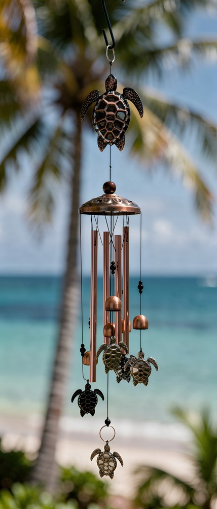Metal Turtle Wind Chime Aluminum Beach Pattern Decor