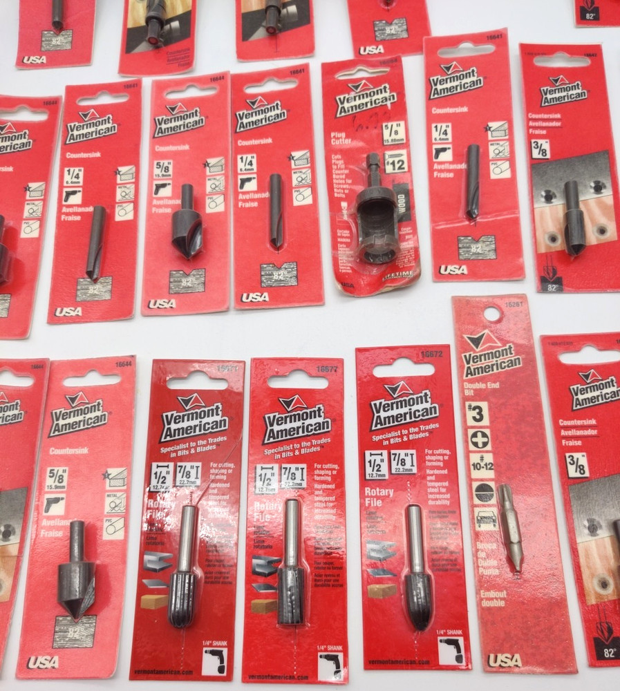 24pc Lot Assorted Vermont American Bits, Countersinks, Rotary File, Screw Pilot