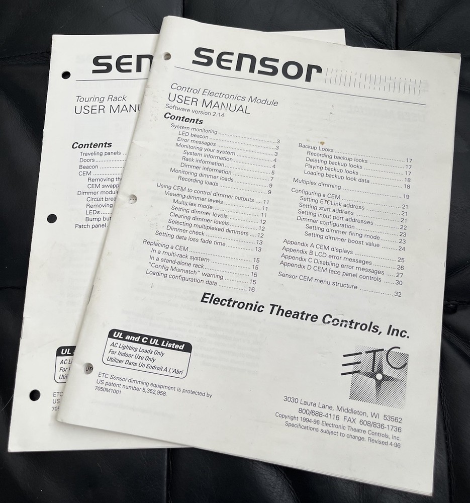 ETC SENSOR DIMMER CEM SERIES CONTROL ELECTRONIC MODULE- User Manual 2.14 Version