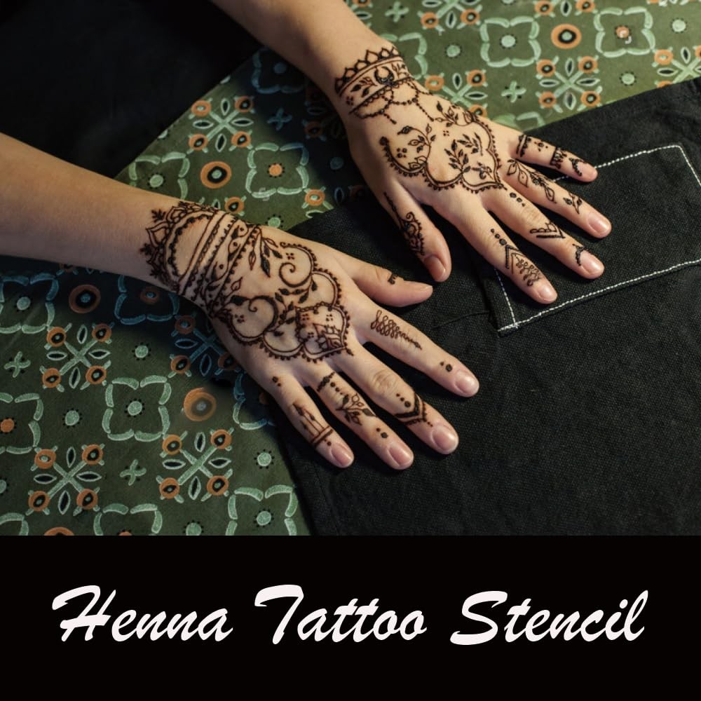 18 Sheet Henna tattoo kit Temporary Tattoo Stencils, Hands Medium, Black