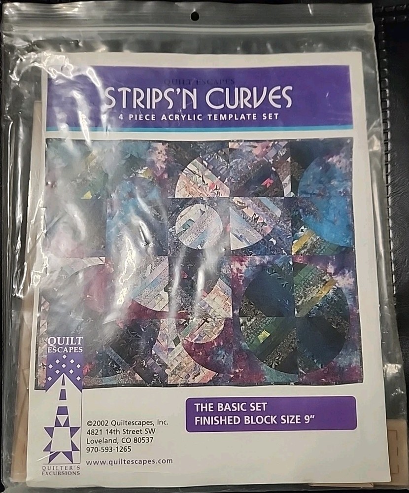 Quilt Escapes Strips N Curves 4pc Acrylic Template Set Basic set Block Size 9"