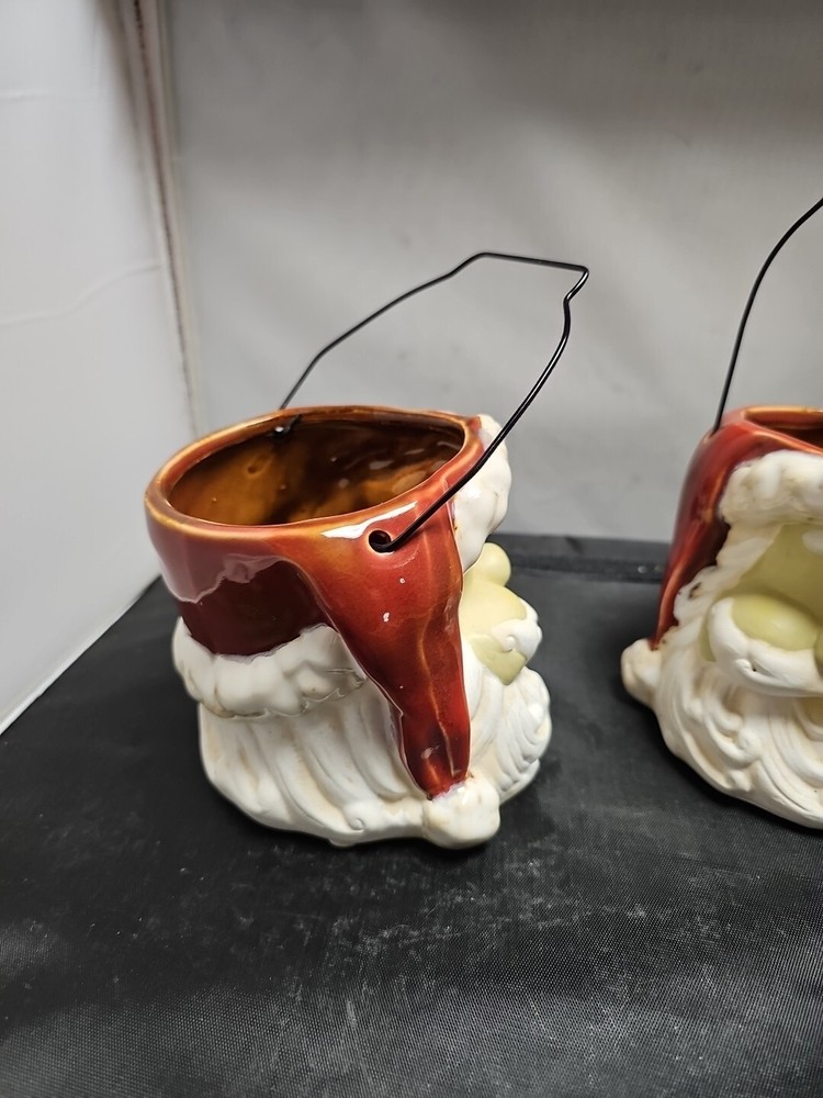 2-Ceramic Santa Containers With Wired Handle- By Collections