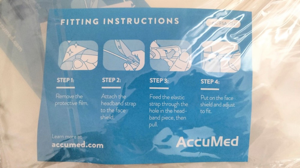 AccuMed 5 Protective Face Shields, Fully Transparent, Adjustable Headband