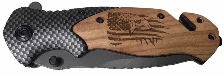 Handmade Eagle Flag Engraved 8" Blade Folding Pocket Knife Custom Design
