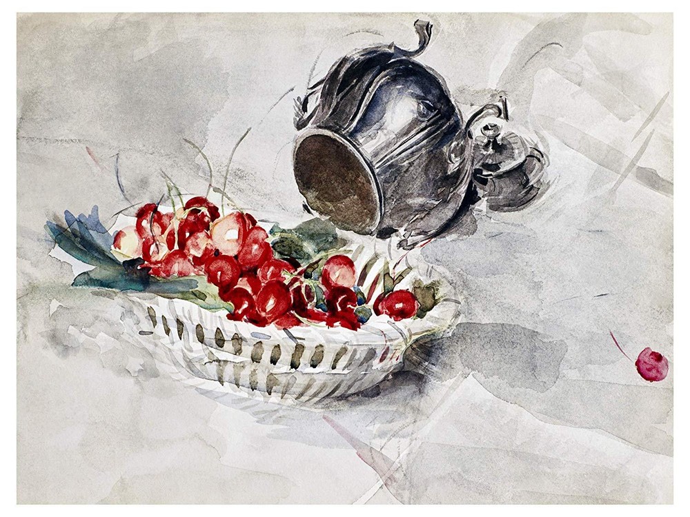 Basket Cherries G. Boldini Berries Tile Mural Kitchen Backsplash Marble Ceramic