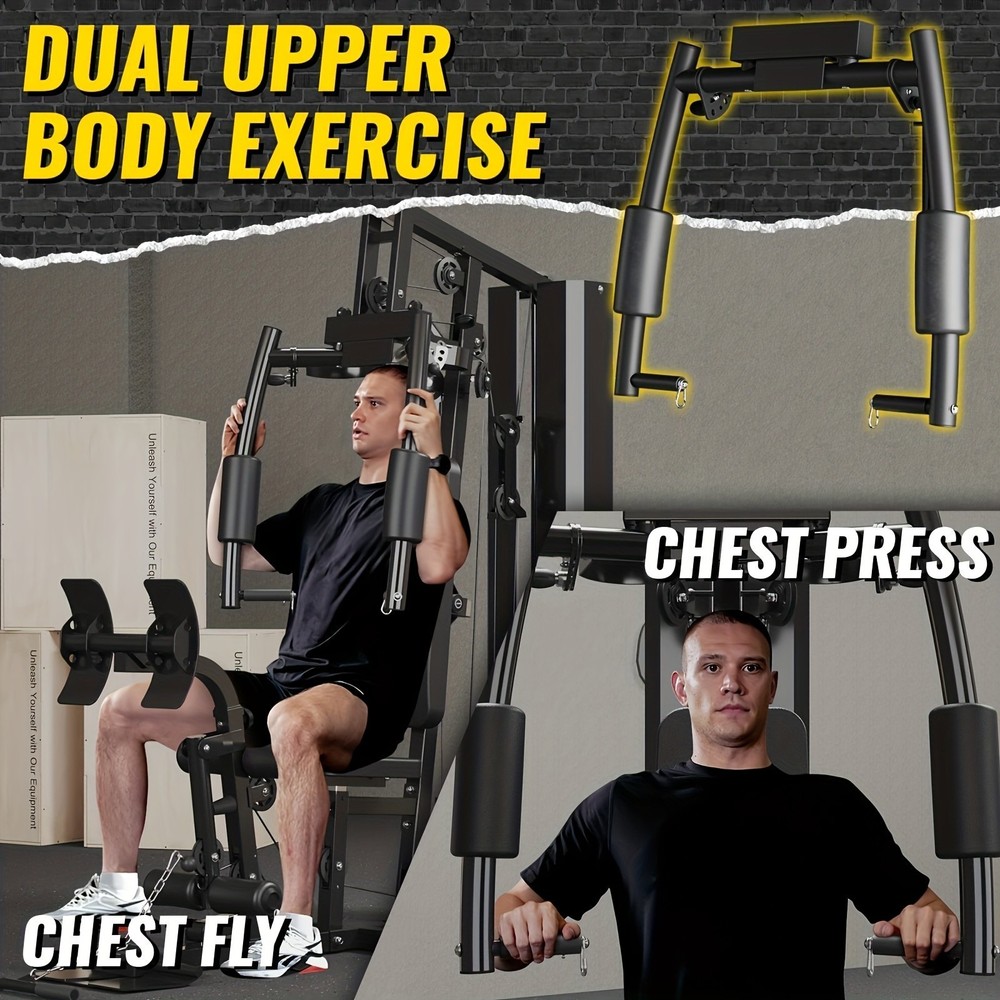 Home Gym Station 150LBS Weight Stack Multi-Function Workout Machine Body Buildin