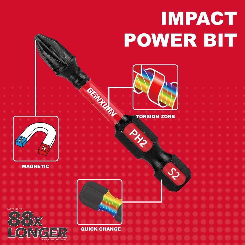 GEINXURN Impact Tough Phillips Square Torx 2 in. Insert Driver MIXED-35PC