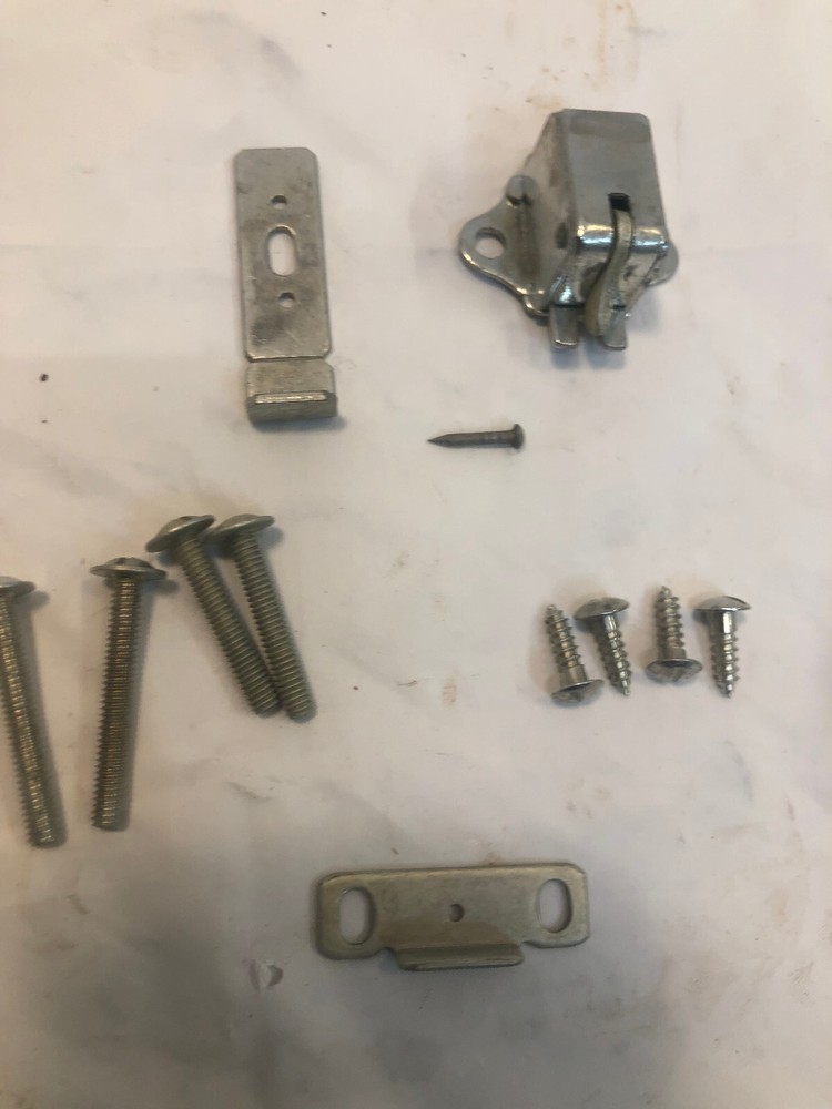 Vintage Chrome Cabinet Door Push Button Latch Pull 2 Black Lines