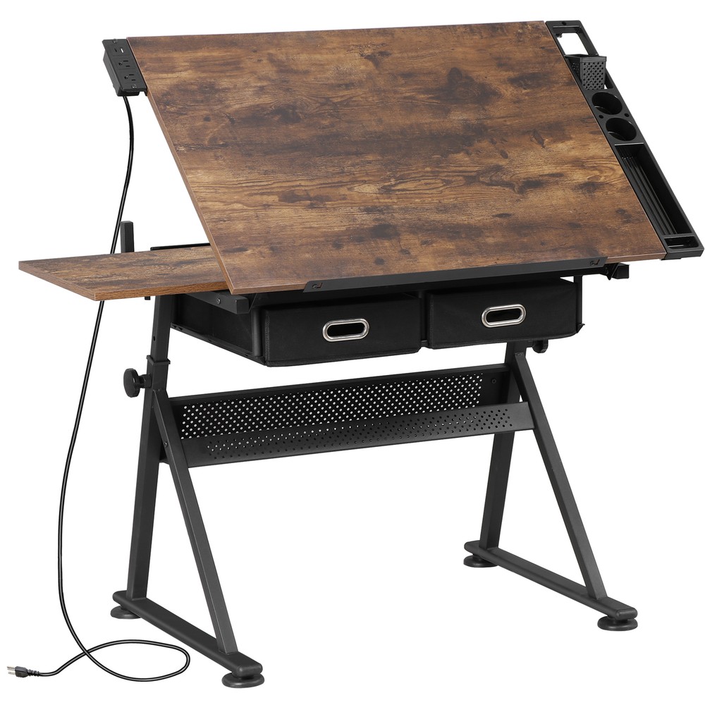 Drafting Table Artist Drawing Table with Outlet Sturdy Writing Table with Stool