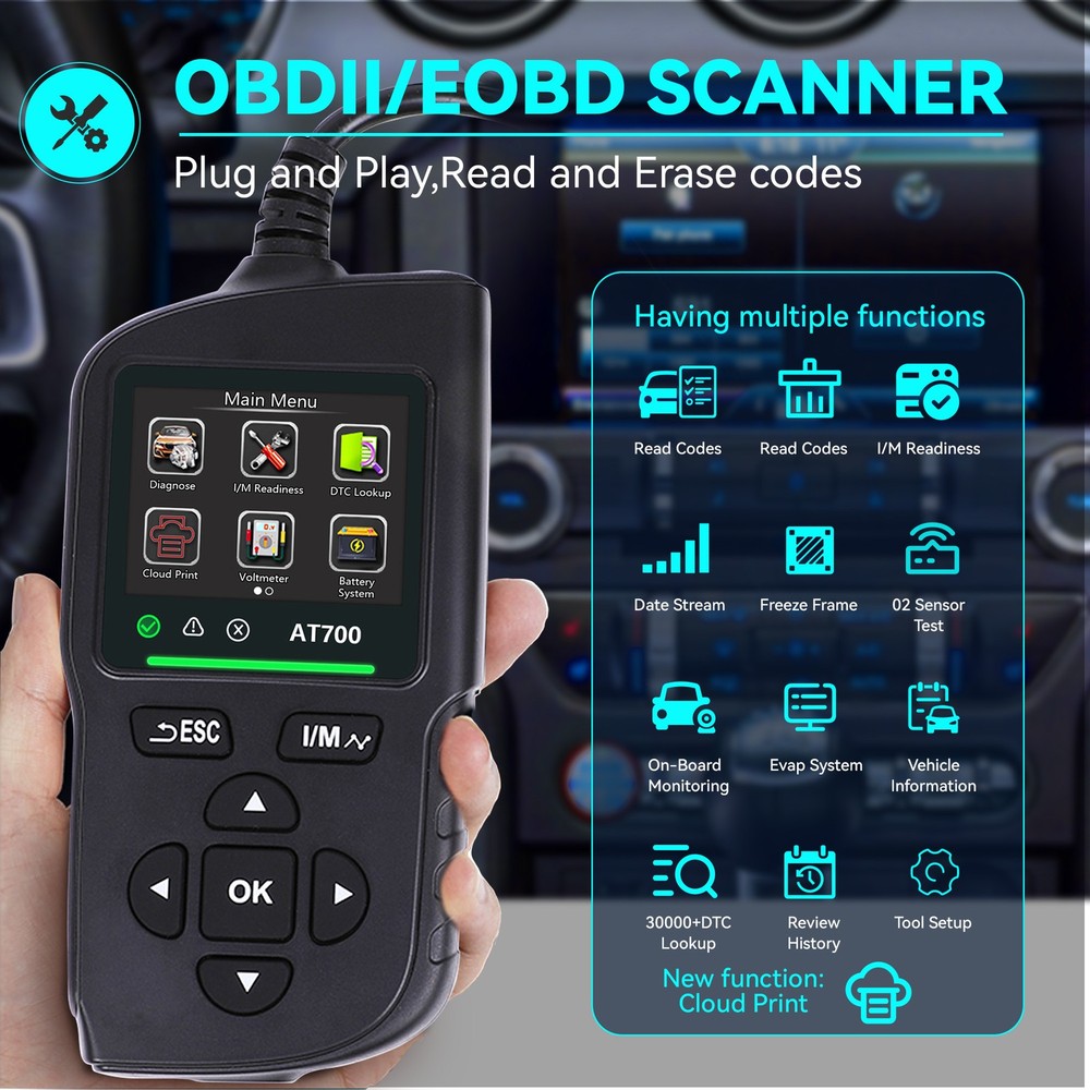 Car Code Reader 16PIN OBD2 Scanner Check Automotive Engine Fault Diagnostic Tool