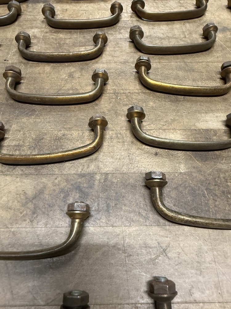 40 Matching Vintage Solid Brass Original Drawer / Bin Pull Industrial Hardware