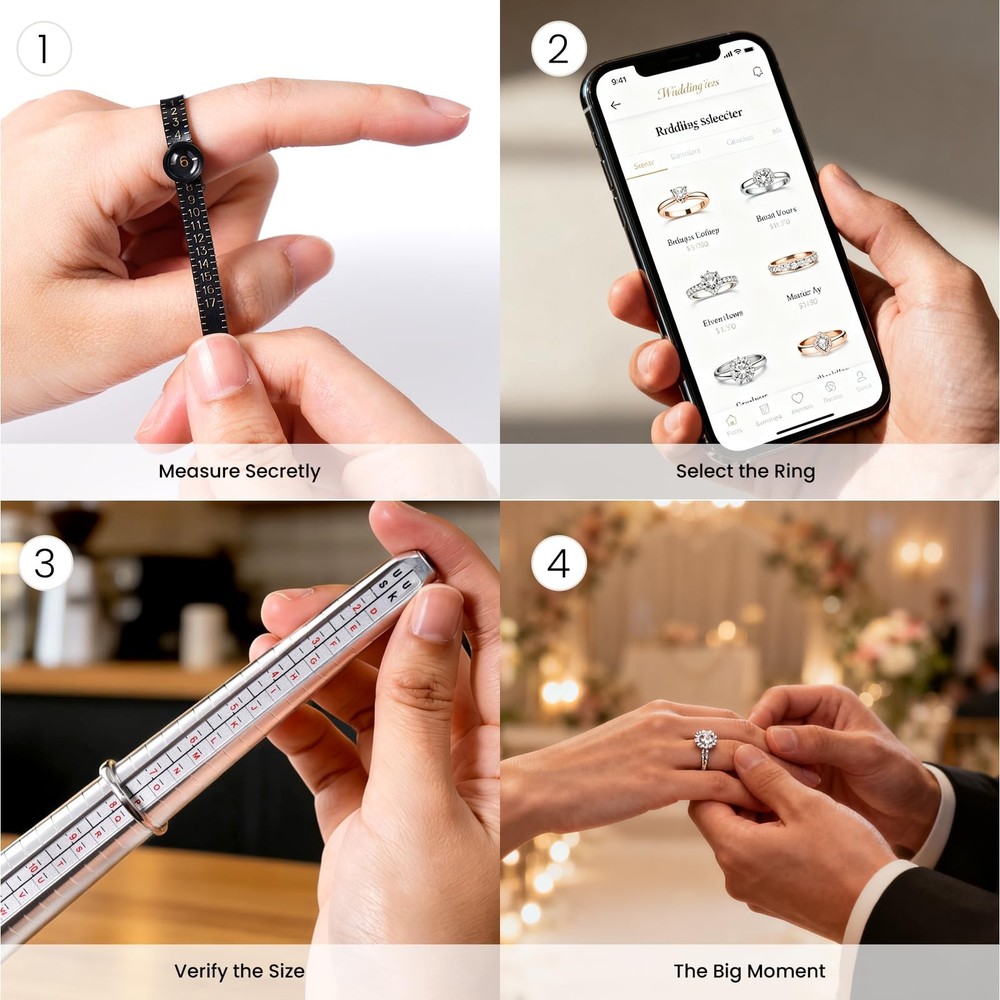 Meowoo Ring Sizer Measuring Tool Set, Gauges with Finger silvery