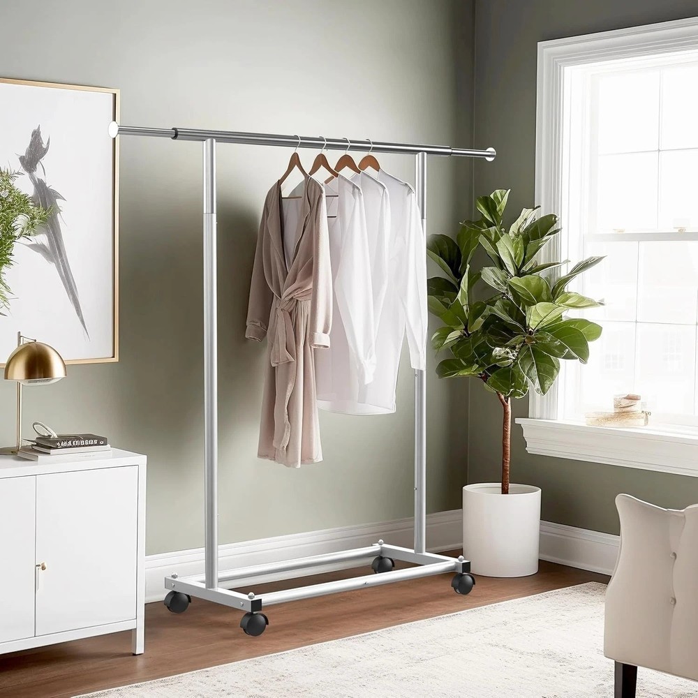 Elegant Heavy Duty Silver Garment Rack with Adjustable Width - 100 lbs Capacity