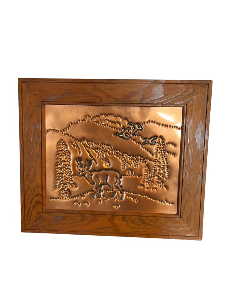 Hand Crafted Unique Hammered Copper Art - Buck & Birds