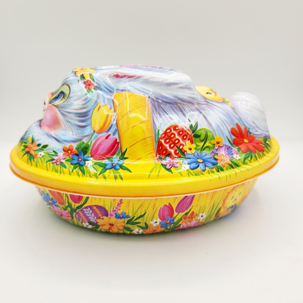 VTG Easter Kitsch Bunny On Nest Chicks Candy Container Lid Basket Egg Decor 9"