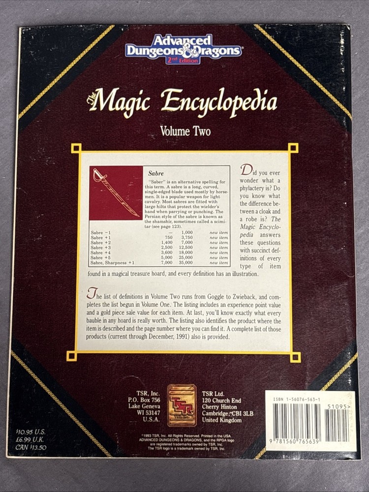 Advanced Dungeons & Dragons 2nd Edition: The Magic Encyclopedia Vol 2 TSR 9421