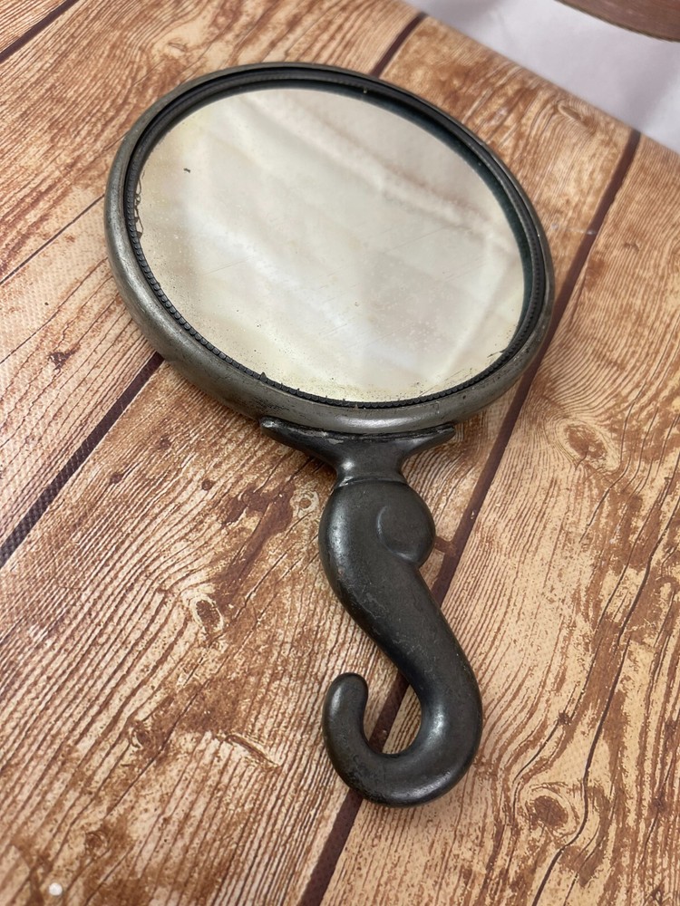 VIctorian hand mirror vintage grey 9 inches