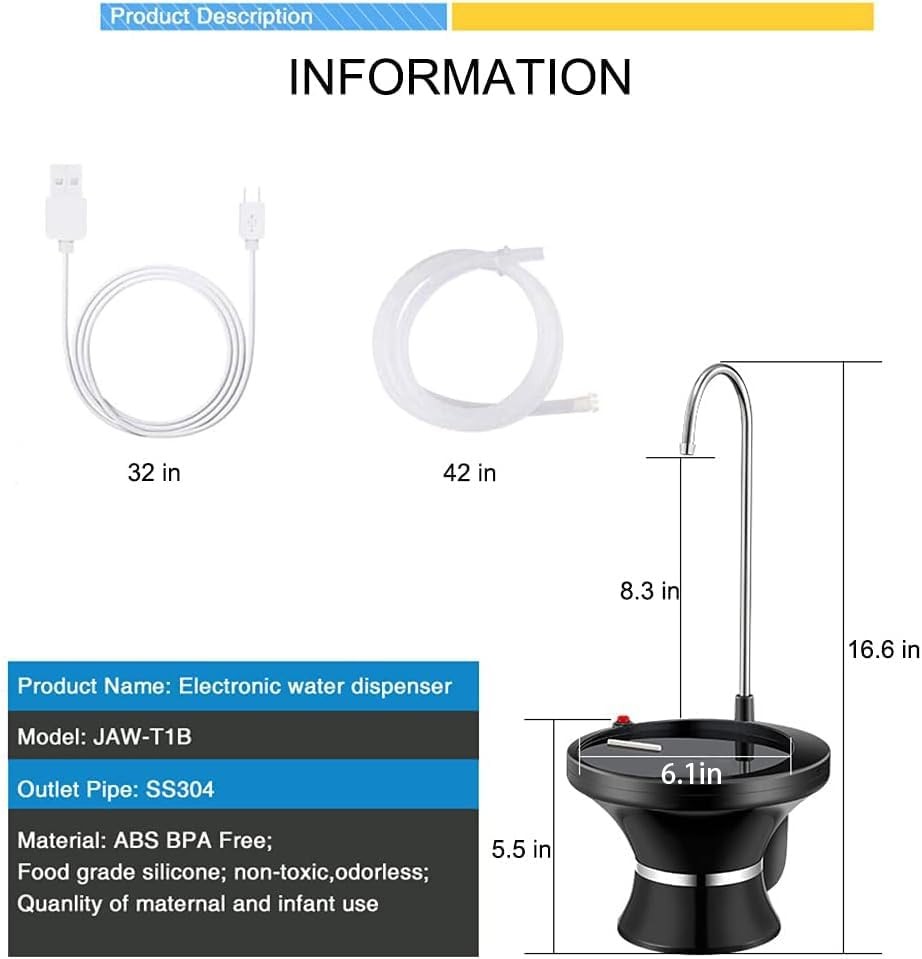 Drinking Water Dispenser Pump, Automatic Electric Drinking Water Bottle Black
