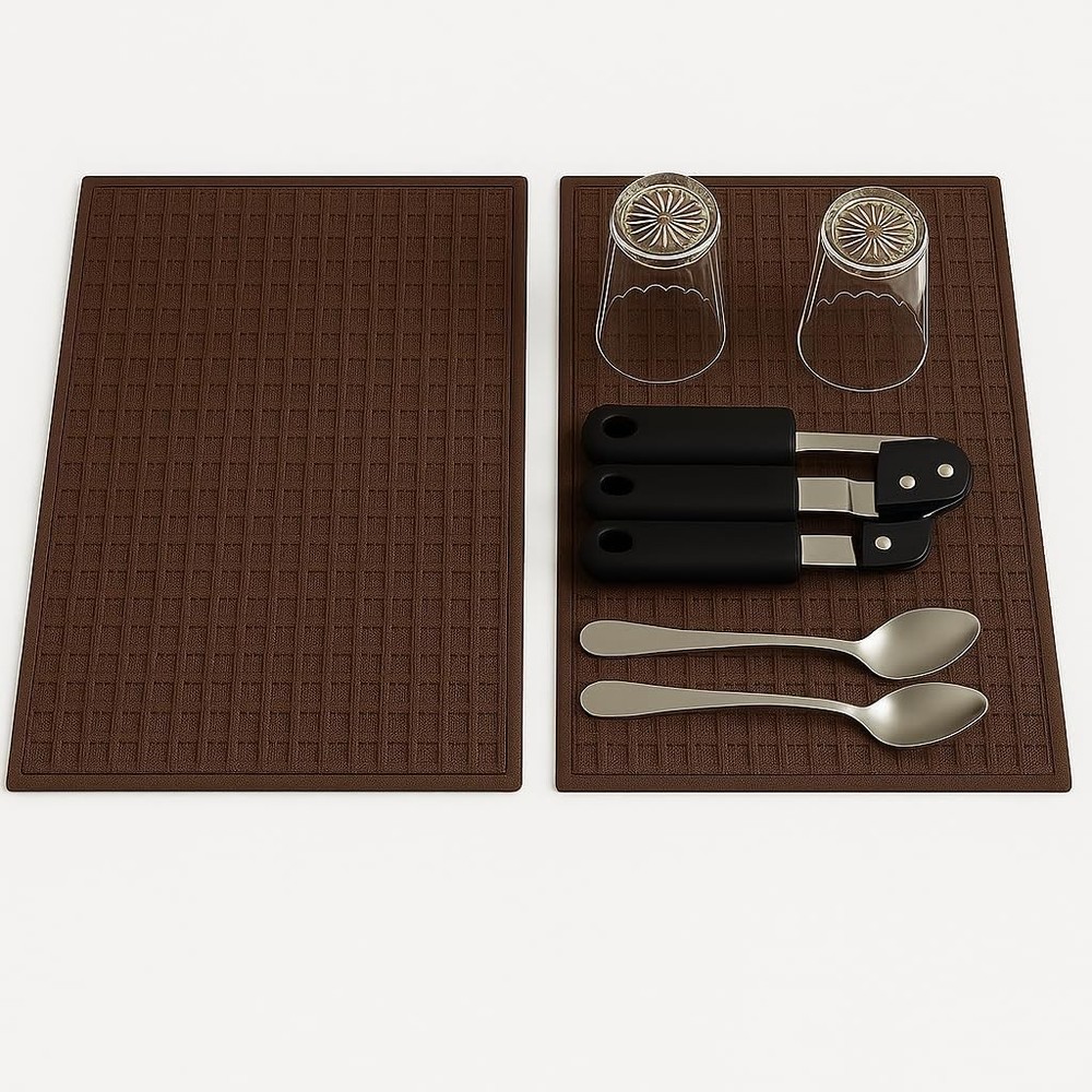 2 Pack Microfiber Dish Drying Mat Pad Kitchen Counter Reversible Super Absorbent