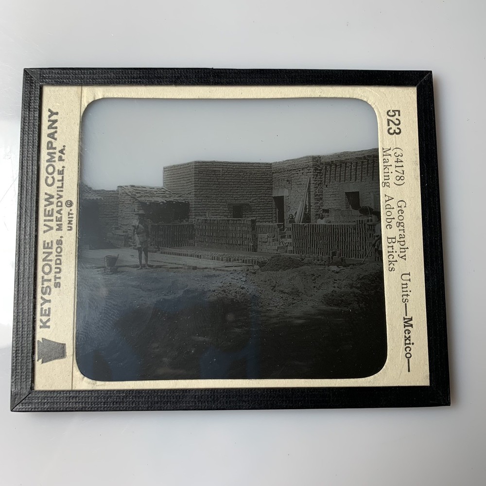 Vtg Magic Lantern Glass Slide Photo Keystone Making Adobe Bricks Mexico