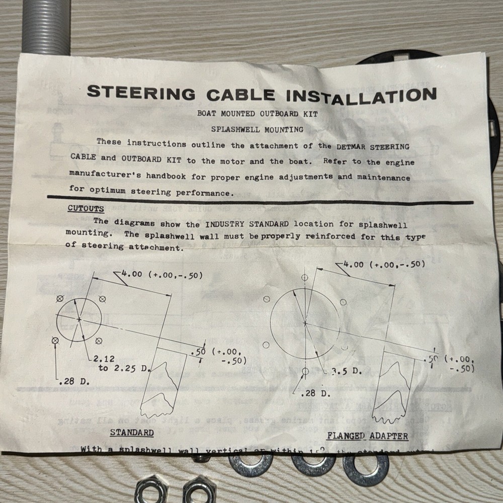 Boat Steering Cable Splash Well Mounting Kit