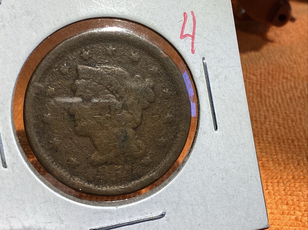 1854 BRAIDED HAIR LARGE CENT LOWER GRADE #4