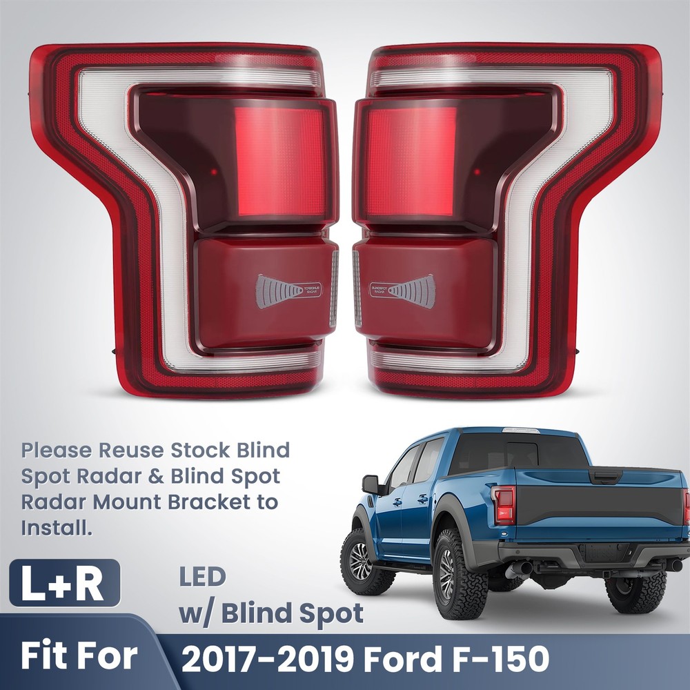 For 2017-2020 Ford F-150 LED Tail Light w/ Blind Spot Smoke Red lens Pair