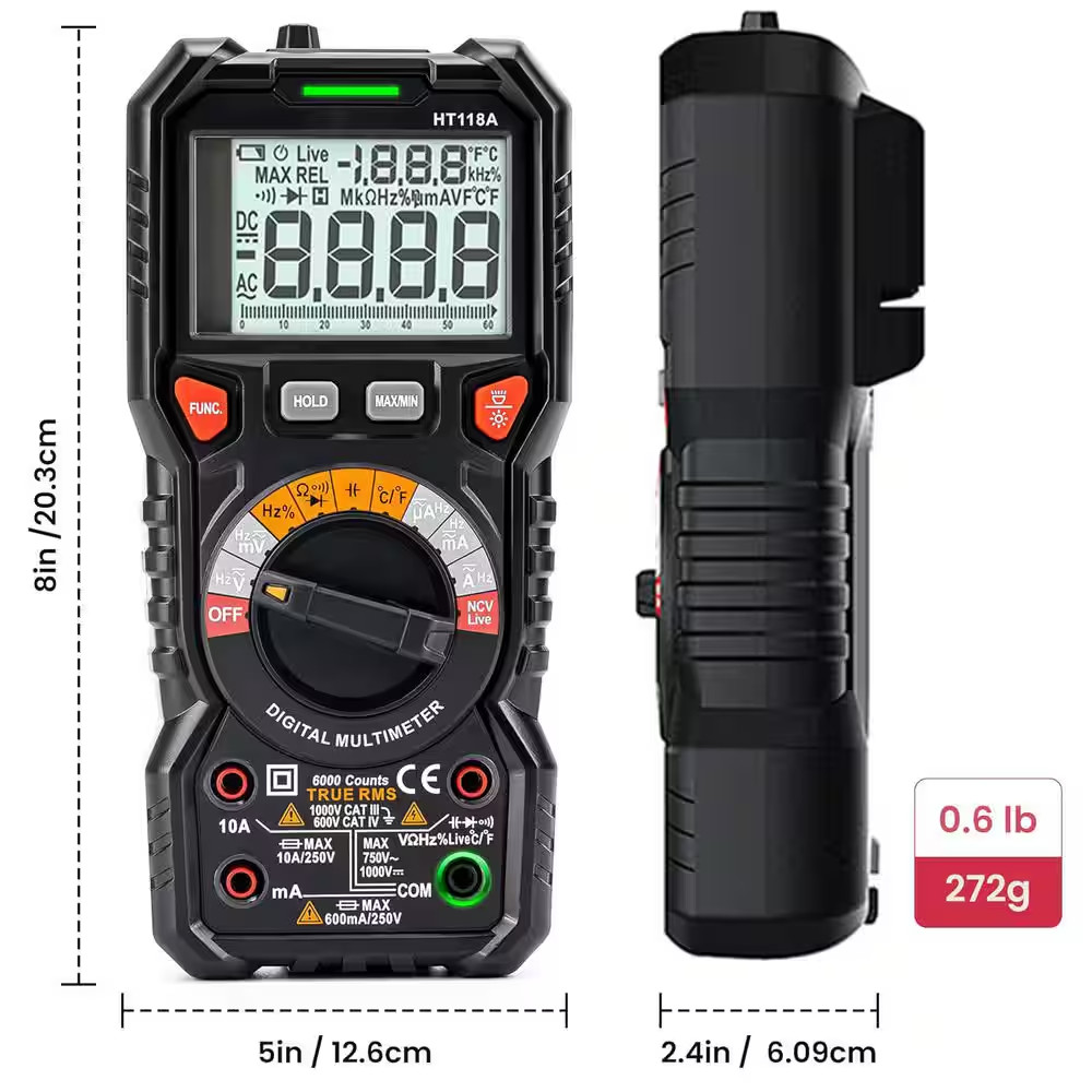Digital Multimeter TRMS 6000 Counts Voltmeter Auto-Ranging Measures Voltage Curr
