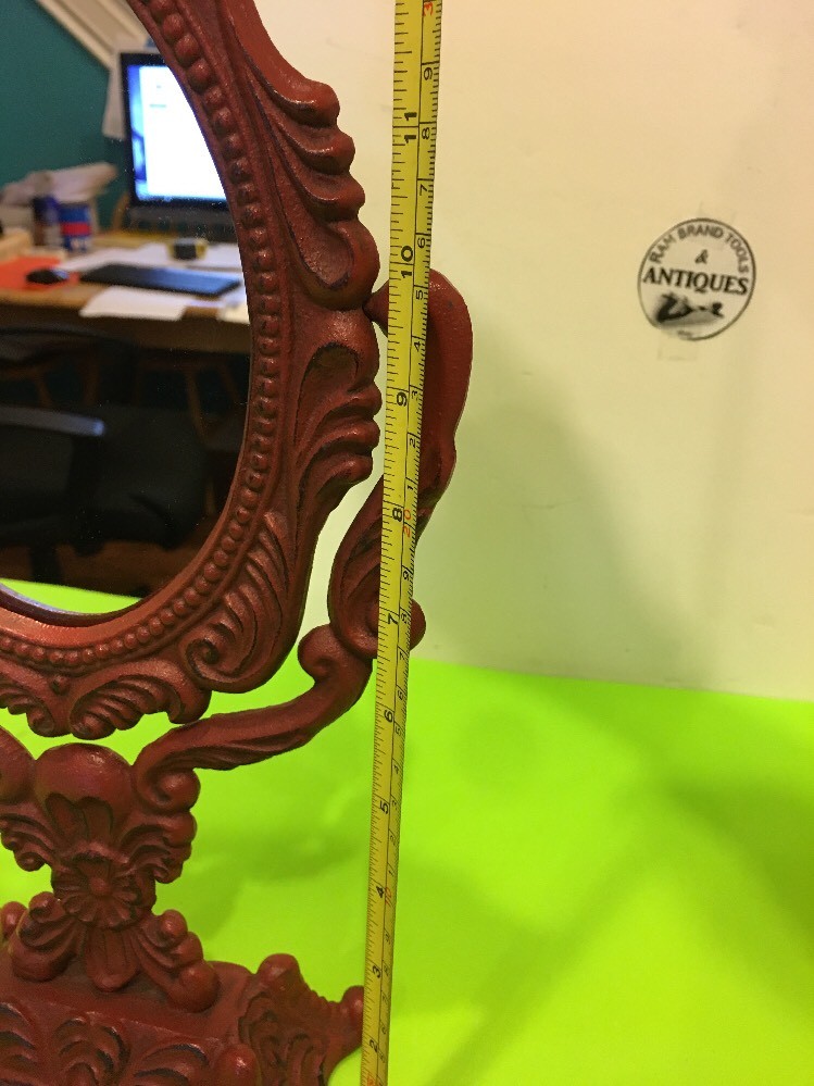 -Vintage Ornate Cast Iron Vanity Tilting Mirror.