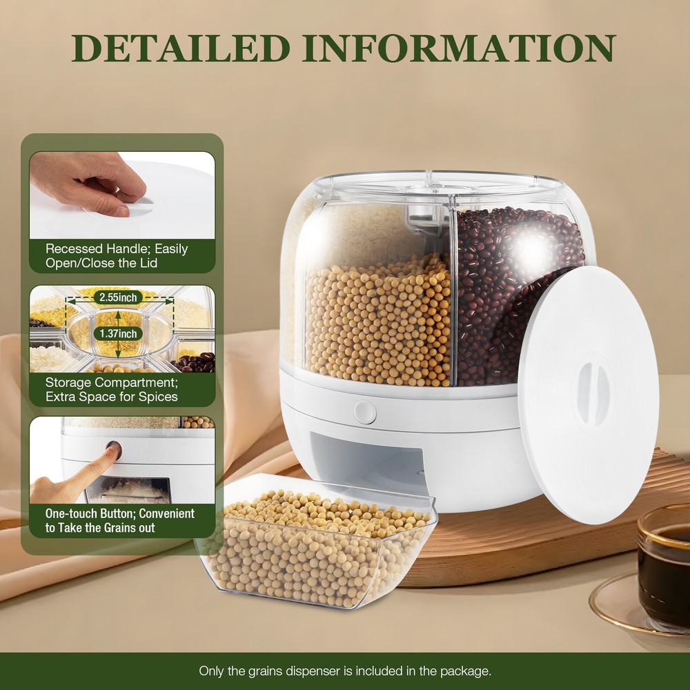 360° Rotating Grain Case Cereal Dispenser Storage Box Kitchen Rice Container New