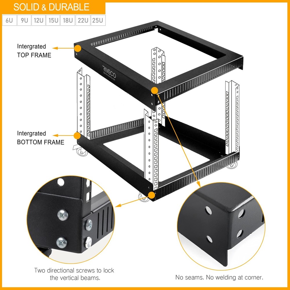 12U Server Rack Open Frame with Casters-RIVECO 4 Post Quick Assembly 19-inch,...