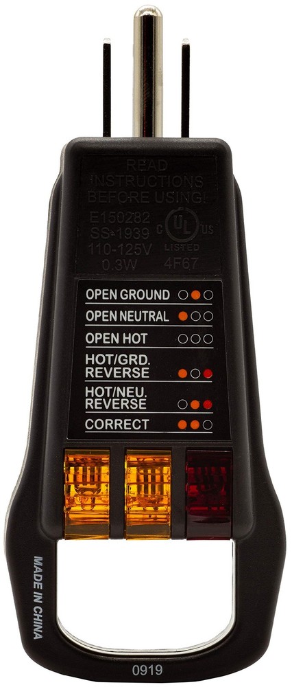 ET100 GFCI Outlet/Receptacle Tester with 5 Visual Indicators