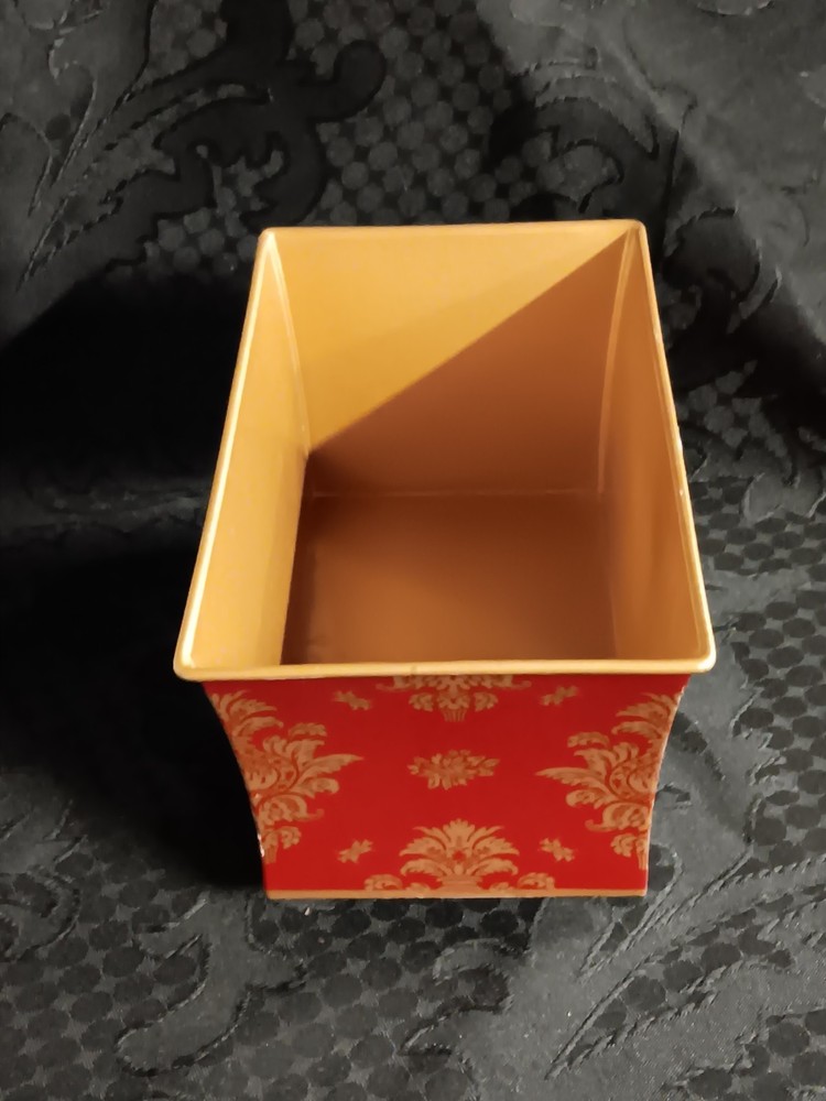 Decorative Metal Planter Damask Pattern Red and Gold colors FTD Container