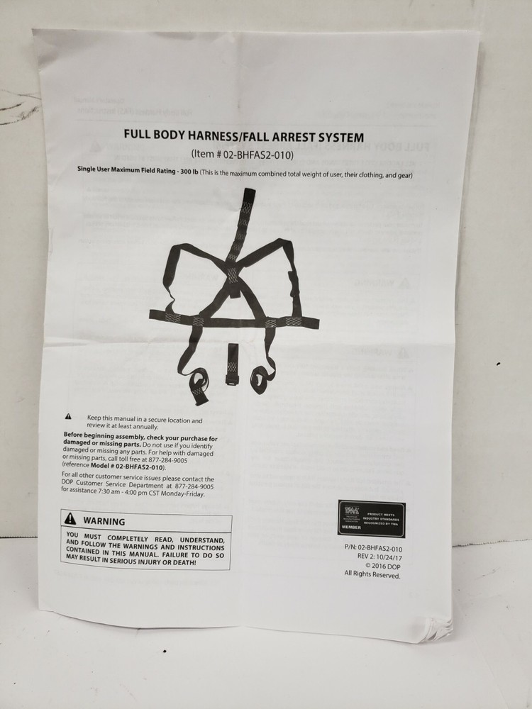 DOP 02-BHFAS2-10 Full Body Harness / Fall Arrest System 300 #