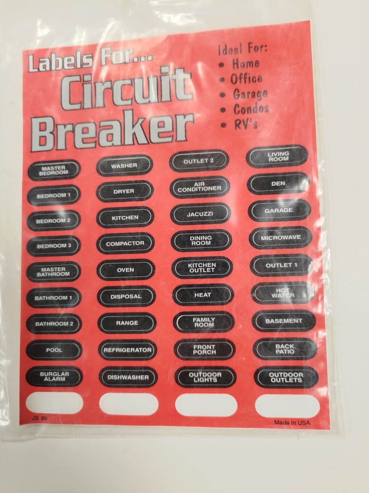 Breaker Panel label sheet - New