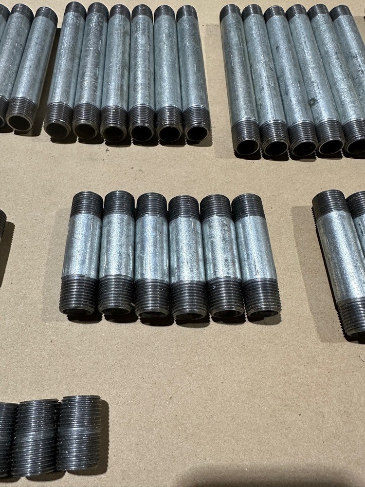 66x Pack Pipe Nipple Assorted Galvanized Steel 3/8" Dual Thread Multiple Sizes