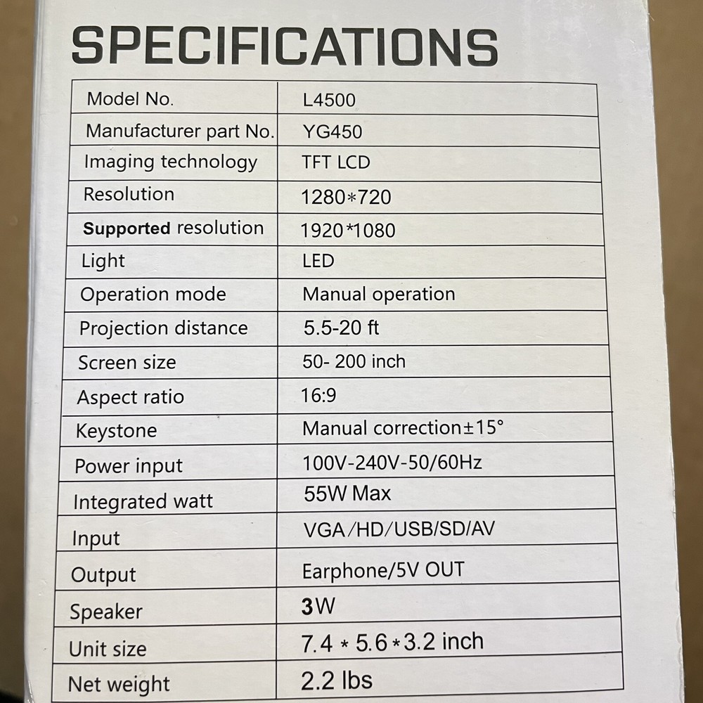 Vamvo L4500 Projector HDMI LED