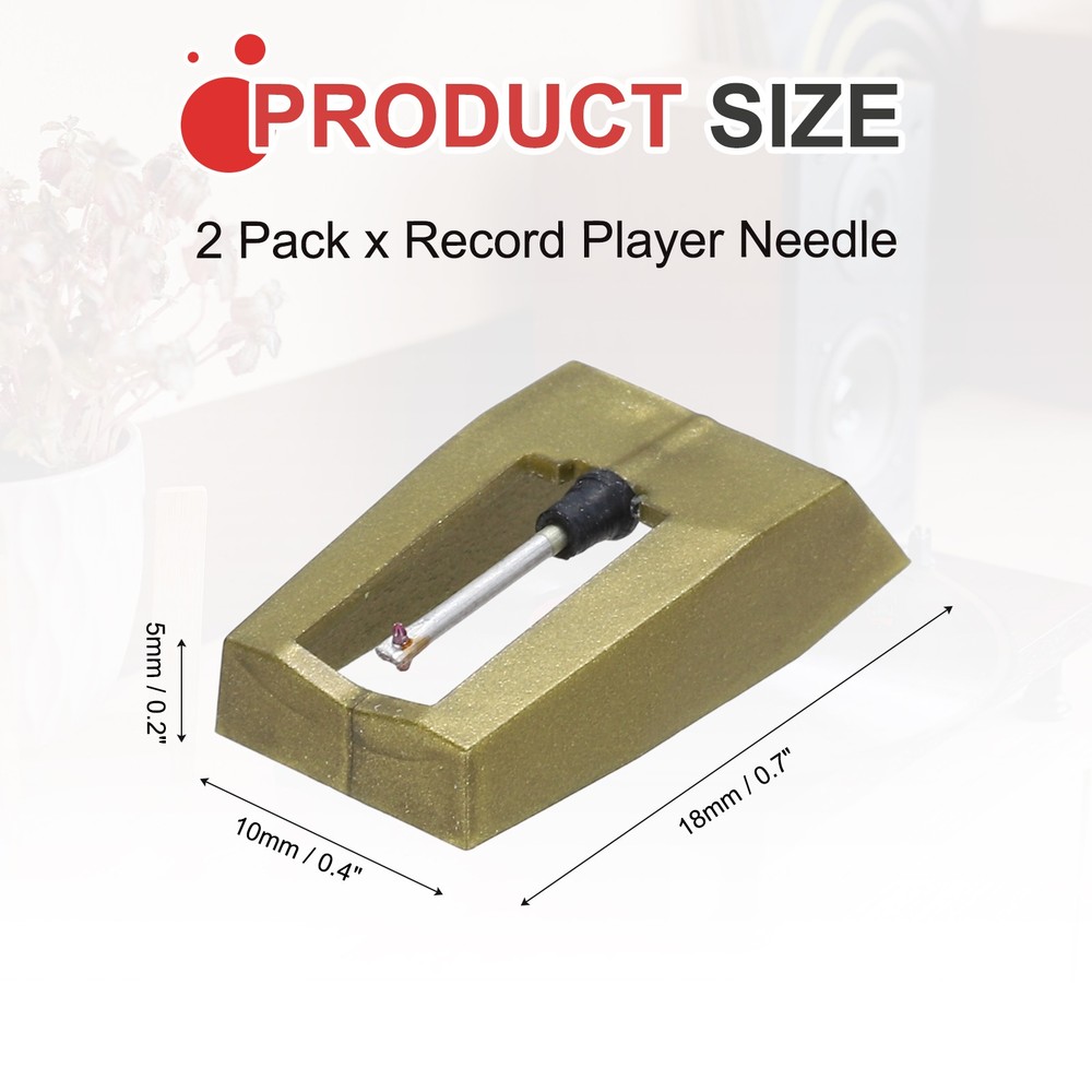 2 Pack Record Player Needle, Turntable Replacement Diamond Record Needle, Gold