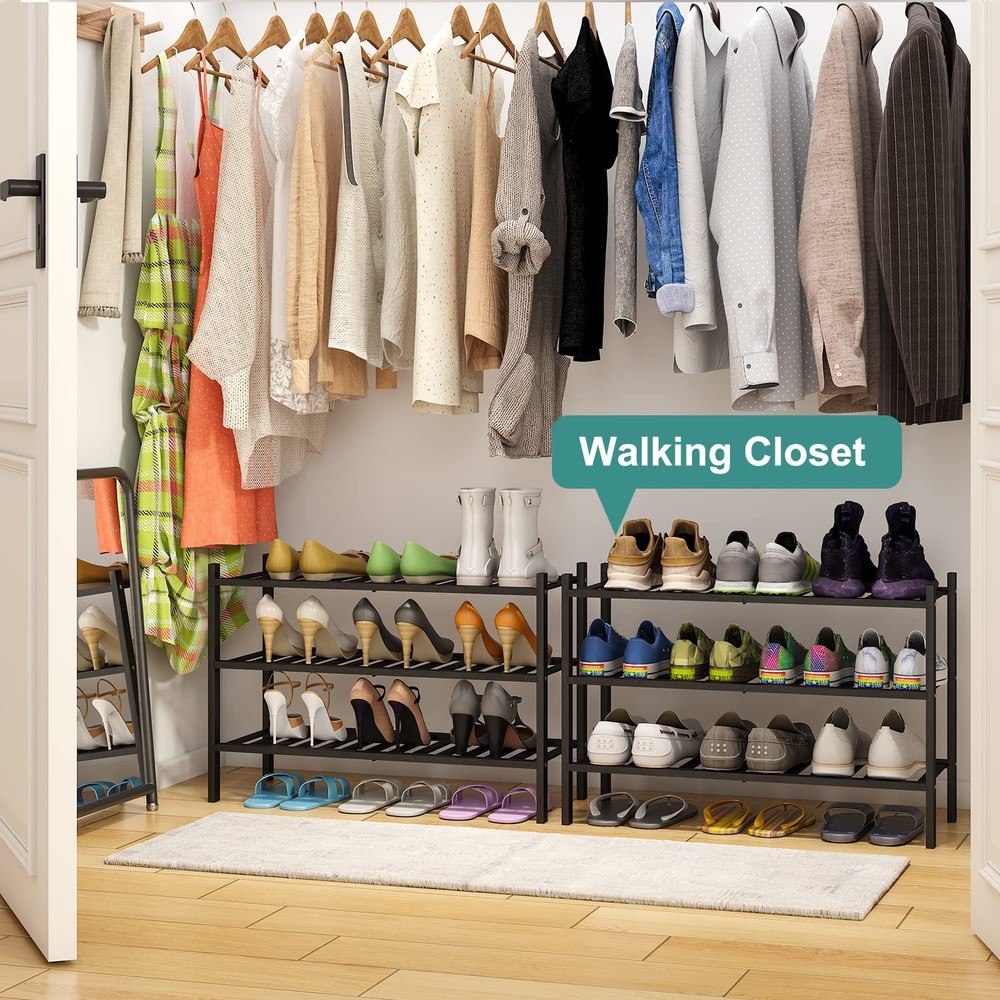 viewcare 3Tier Black Bamboo Shoe Rack Stackable Foldable Entryway