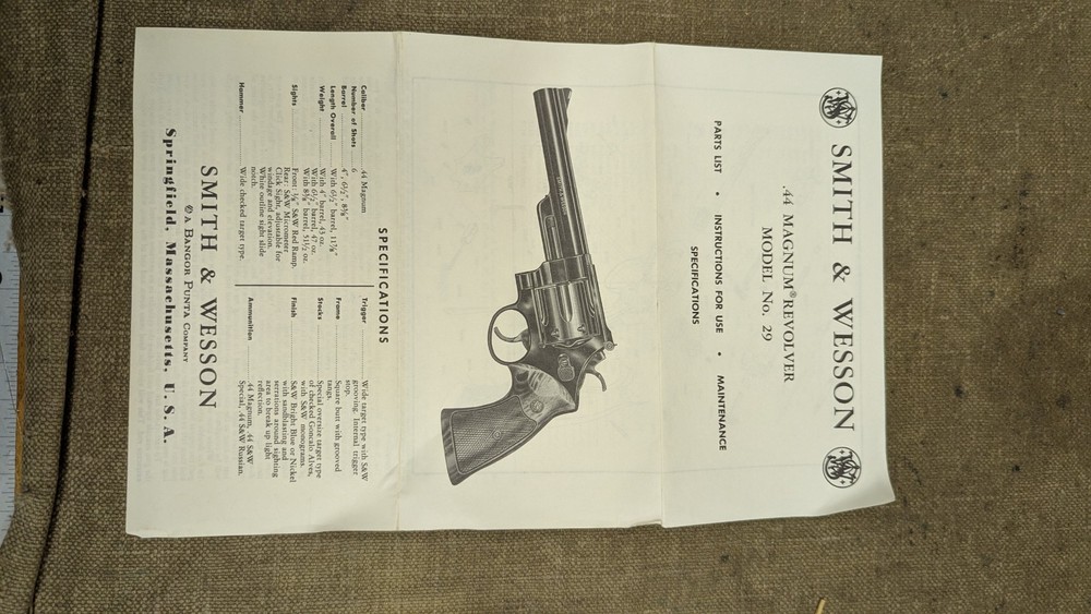 Instruction Manual, Smith & Wesson 29 Manual