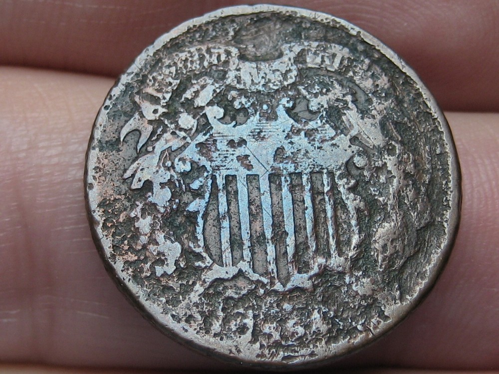 1864 Two 2 Cent Piece Large Motto, About Good Details, Rotated Reverse Die Error