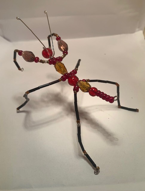 Handmade bead and wire Red praying mantis