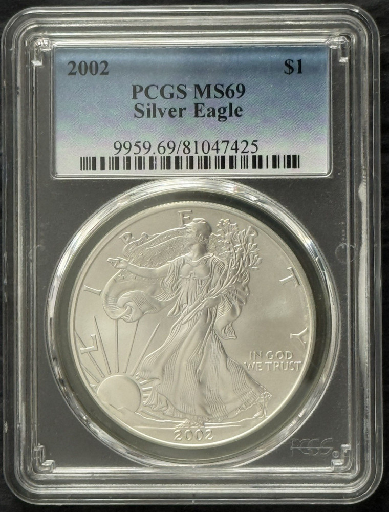 2002 $1 American Silver Eagle PCGS MS69 (Blue Label)