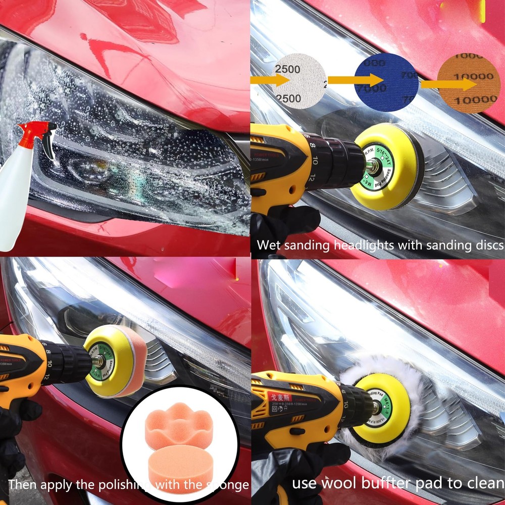3 Inch Sanding Discs Drill Sanding Attachment Headlight Restoration Kit 60-10...